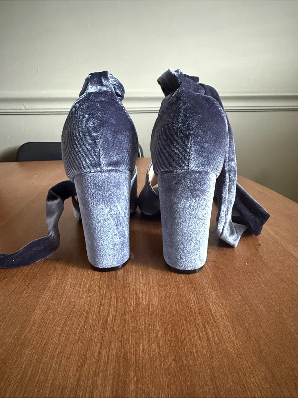 Catherine Malandrino Blue Velvet Ankle-Tie Peep-Toe Heels